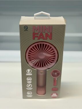New POM Mini Portable Handheld Fan Pink Rechargeable 3 SpeedCooling Desk Stand